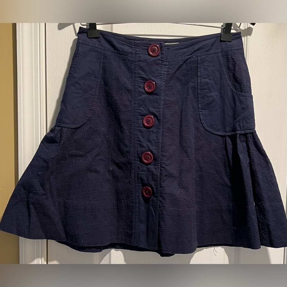 Odille Blue Eyelet A-Line Mini Ruffle Skirt Sz 6